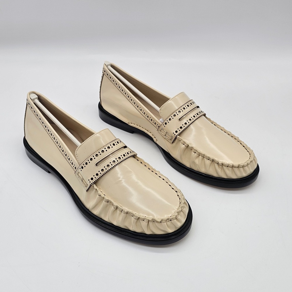 Alexandre Birman Soft Loafer Brogue Womens 11 Eggshell Leather Flats Cream New